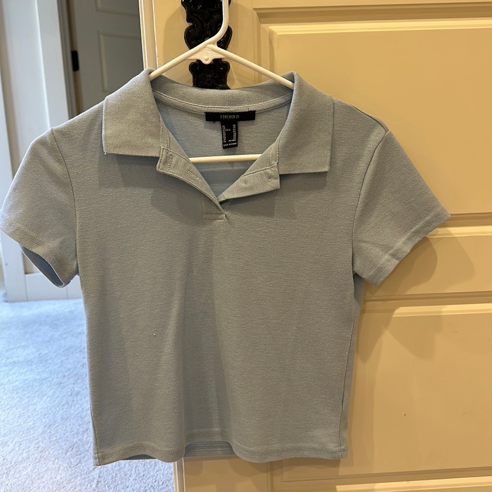 forever 21, light blue collared shirt, cropped